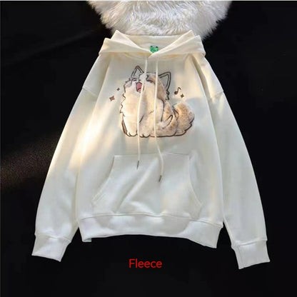 Embroidered Kitten Female Fleece-lined Thickened Hooded Sweatshirt - The Number 1 Things