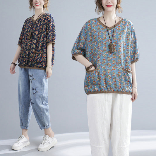 Women's Printed V-neck Short-sleeved Blouse - The Number 1 Things