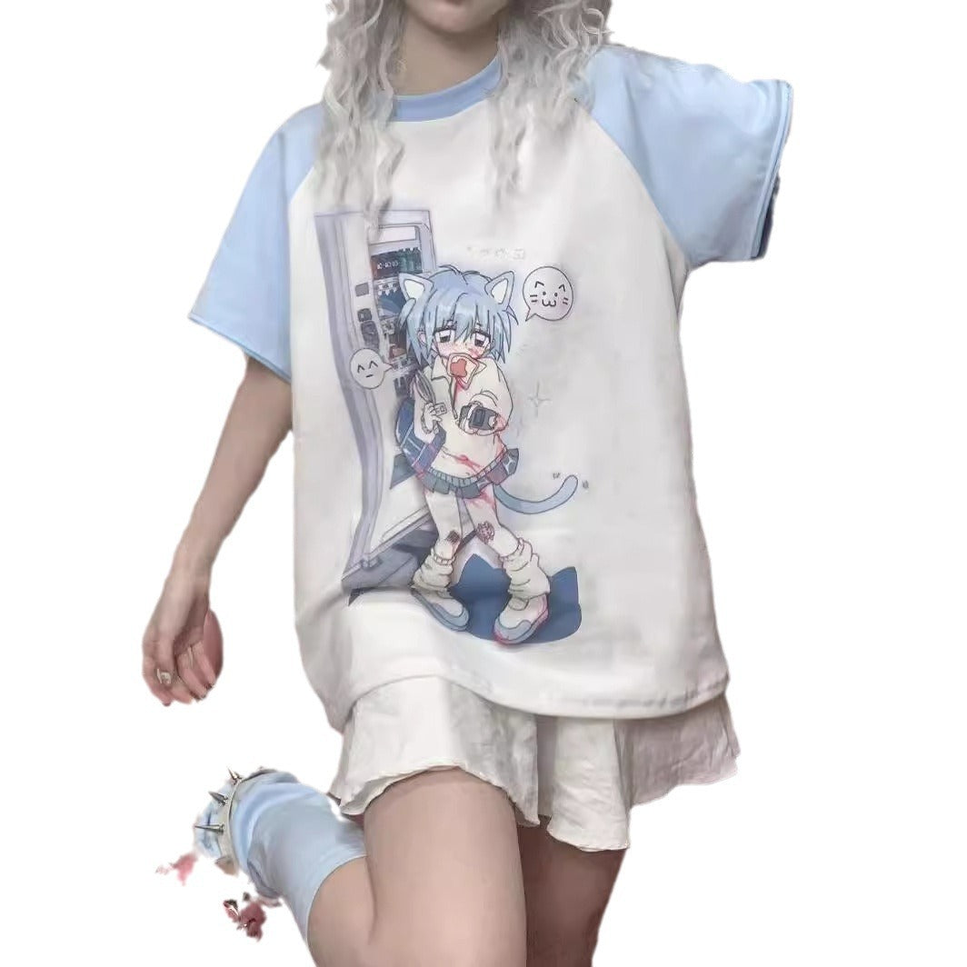 Water Color Raglan Girl Cute Sister Sleeve Detachable Short Sleeve T-shirt - The Number 1 Things