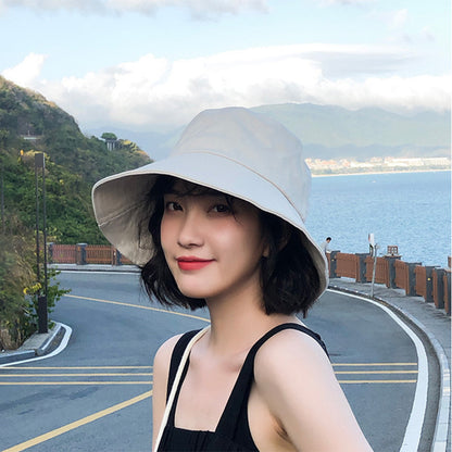 Big Brim Fisherman Hat Women's Sun Protection Solid Color Bucket Hat
