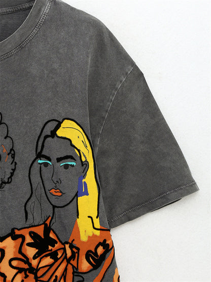 All-matching Fashion Girl Printed Pattern Round Neck Short Sleeve - The Number 1 Things