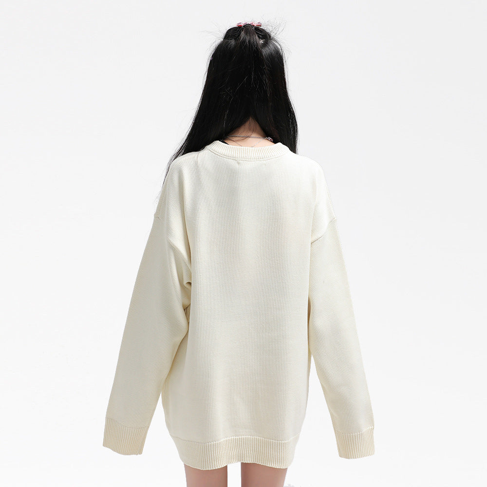 Niche Butterfly Print Loose Round Neck Sweater - The Number 1 Things