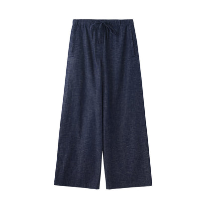 Casual Style Drawstring Elastic Waist Wide Leg Jeans
