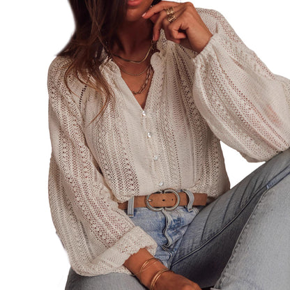 Solid Color Hollow Loose Long Sleeve Top - The Number 1 Things