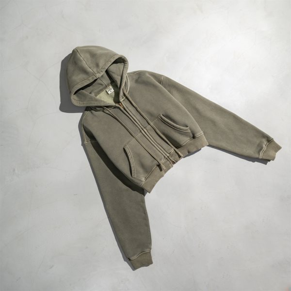 Retro Washed Color Contrast Short Hooded Zip Cardigan Sweater - The Number 1 Things
