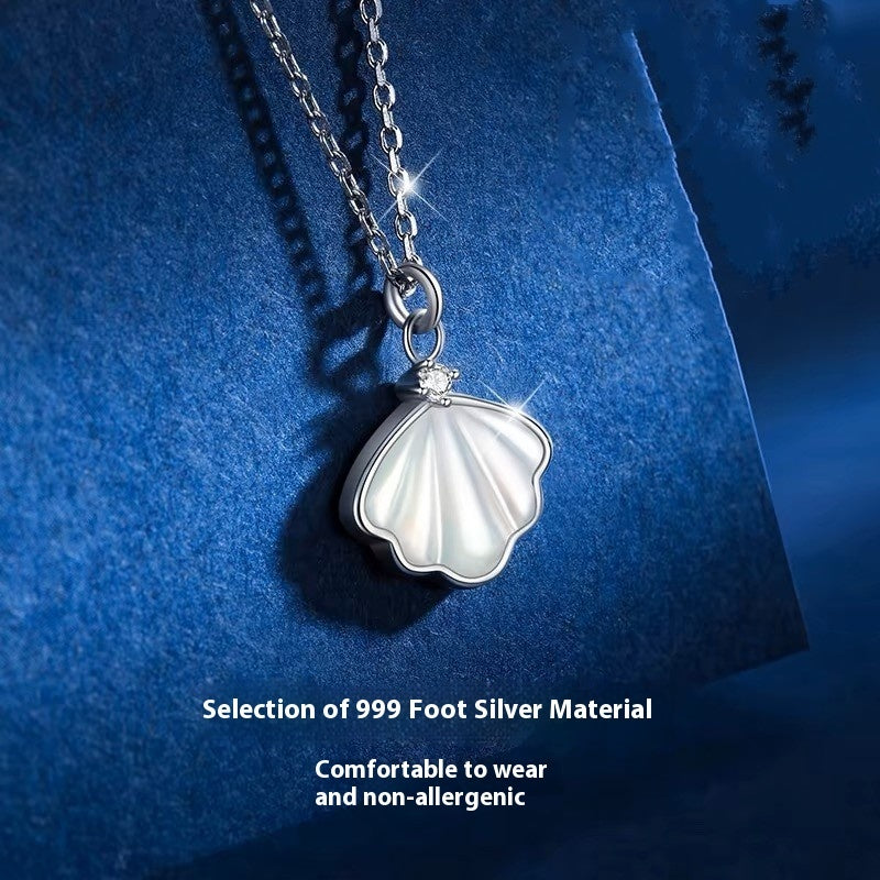 S999 Sterling Silver Shell Necklace For Women Ins Simple Clavicle Chain - The Number 1 Things