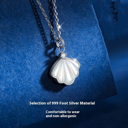 S999 Sterling Silver Shell Necklace For Women Ins Simple Clavicle Chain - The Number 1 Things