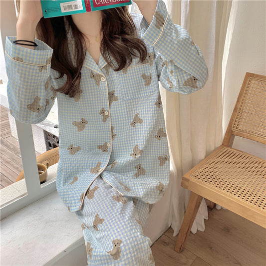 Long Sleeve Plaid Bear Pajama Set