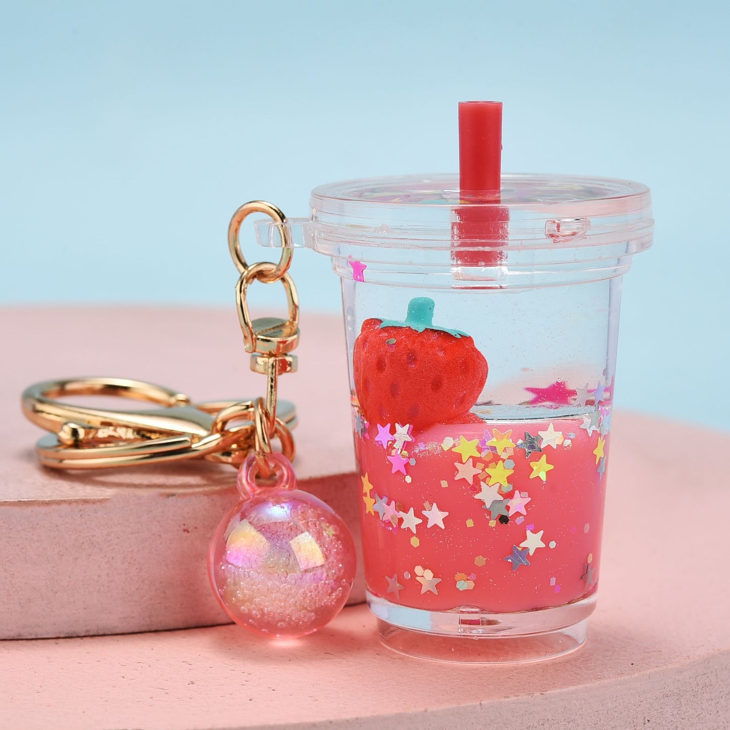 Quicksand Oil Five-pointed Star Strawberry Key Chain Floating Acrylic - The Number 1 Things