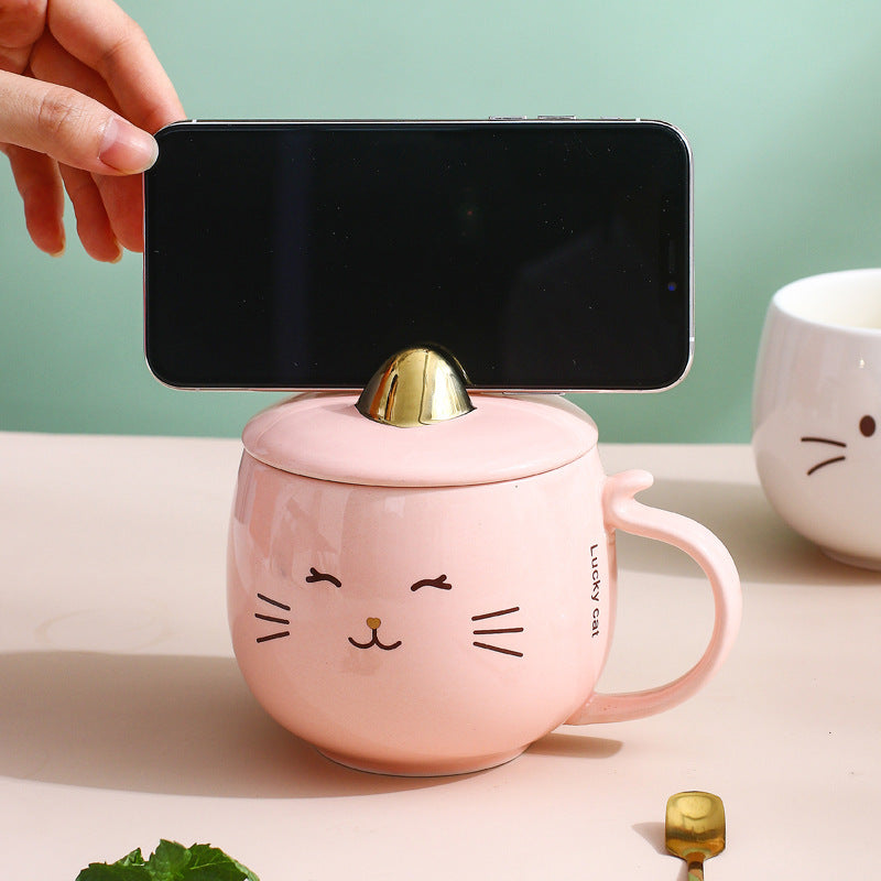Cat Ceramic Phone Holder Mug With Cover And Spoon - The Number 1 Things