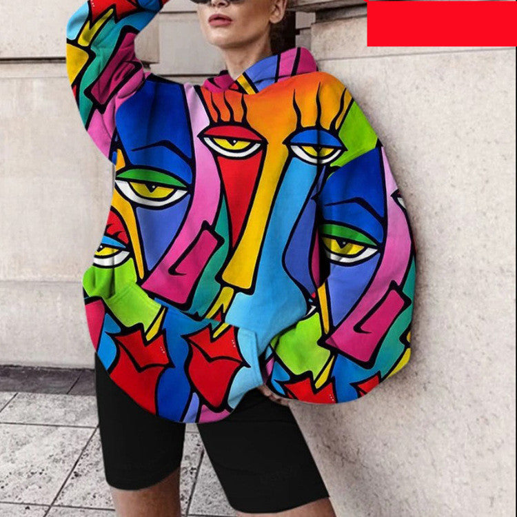 Casual Hooded Loose Abstract Printed Women's Sweatshirt - The Number 1 Things