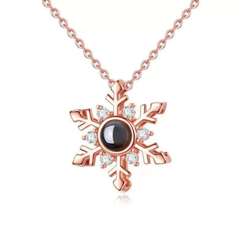 100 Kinds Of Memory I Love You Projection Snow Flower Necklace Women's Clavicle Chain - The Number 1 Things