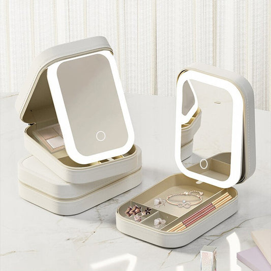 Makeup Storage Box With LED Light Mirror Portable Travel Makeup Cosmetics Storage Box Touch Light Storage Organizer - The Number 1 Things
