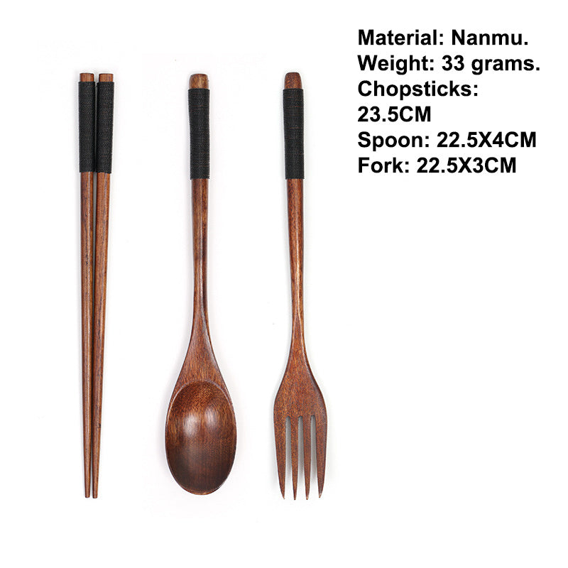 Cutlery 3PCS Fork Chopsticks Spoon Set Portable Tableware Chinese Wooden Utensils Sets Dinner Sets Long Handle Utensils With Fork Spoon Chopsticks - The Number 1 Things