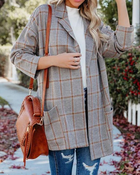 Plaid Coat For Women Formal Wear Office Coat