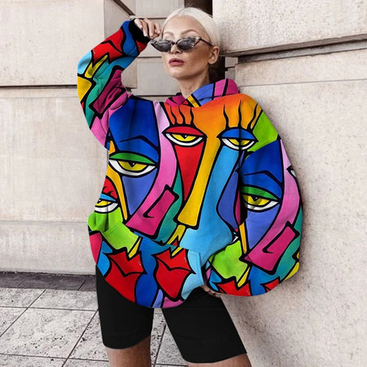 Casual Hooded Loose Abstract Printed Women's Sweatshirt - The Number 1 Things