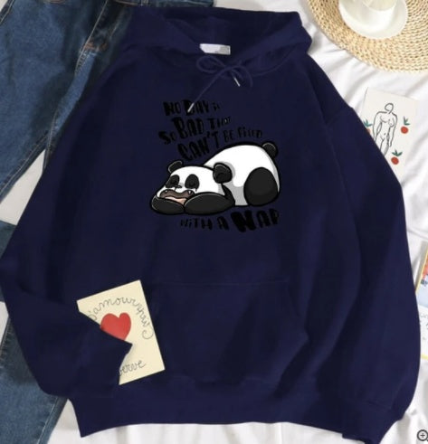 Hooded Plus Fleece Panda Sweater Women's Casual Loose Top