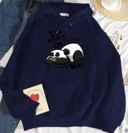 Hooded Plus Fleece Panda Sweater Women's Casual Loose Top