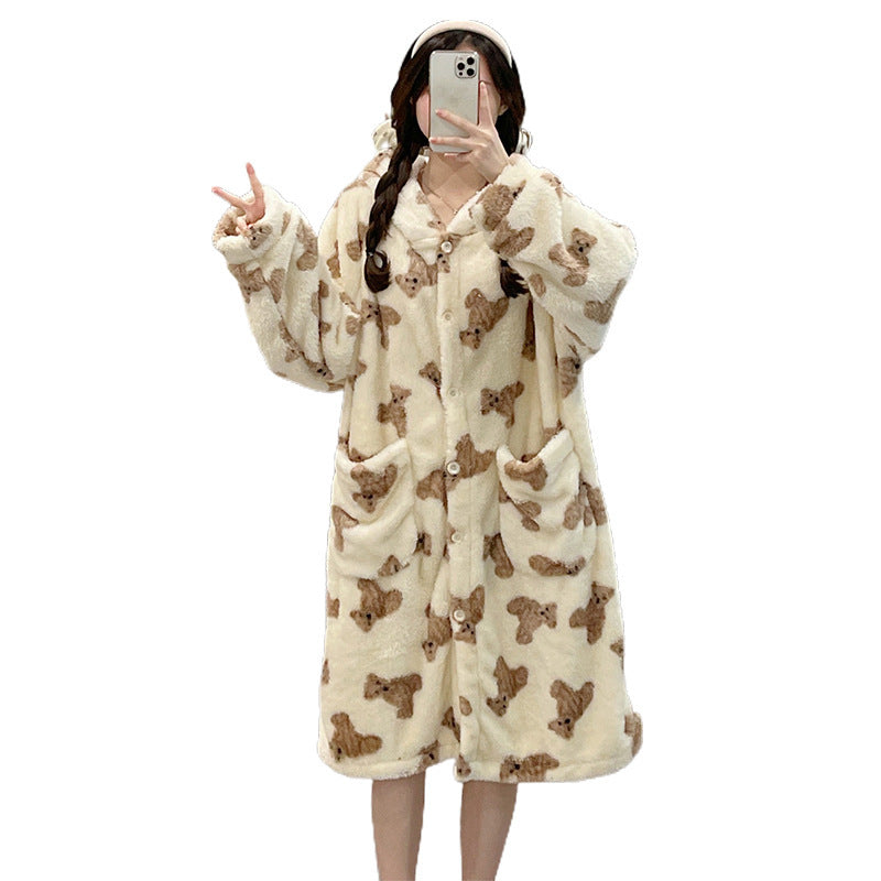 Bear Coral Velvet Pajamas Female
