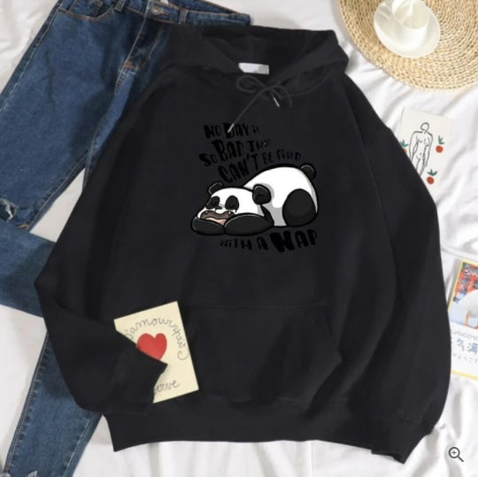 Hooded Plus Fleece Panda Sweater Women's Casual Loose Top