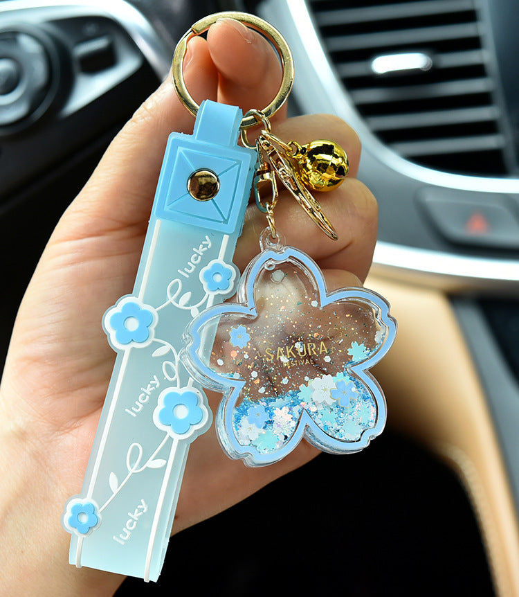 Cartoon Quicksand Cherry Blossom Keychain Acrylic Transparent Flower Oil Drift Bottle Bag Pedants Hangings - The Number 1 Things