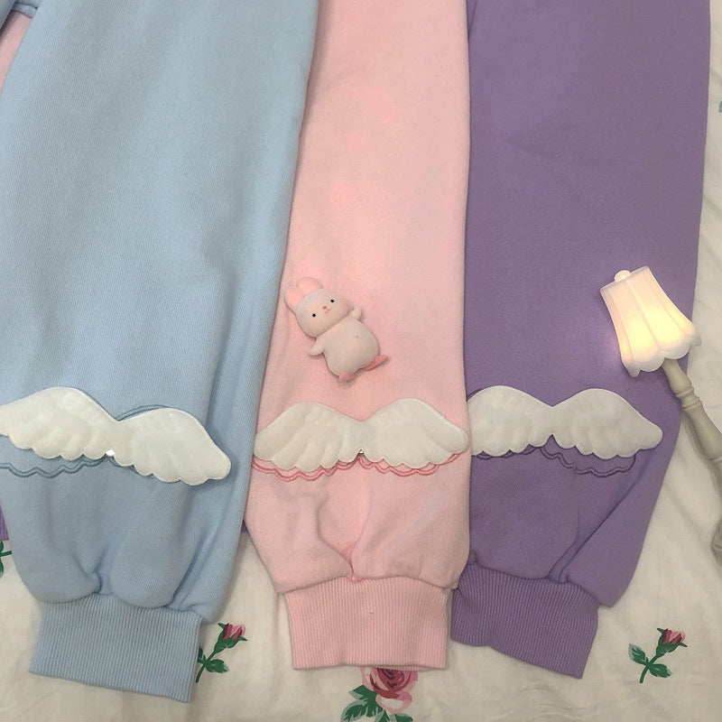 Fashion Cute Soft Sister Little Winged Rabbit Embroidered Hoodie Schoolgirl Top
