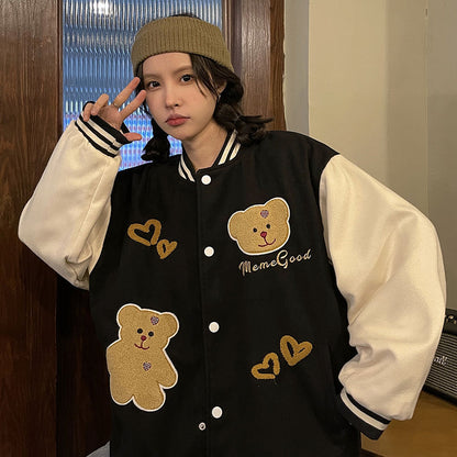 Girls' Bear Embroidered Baseball Uniform