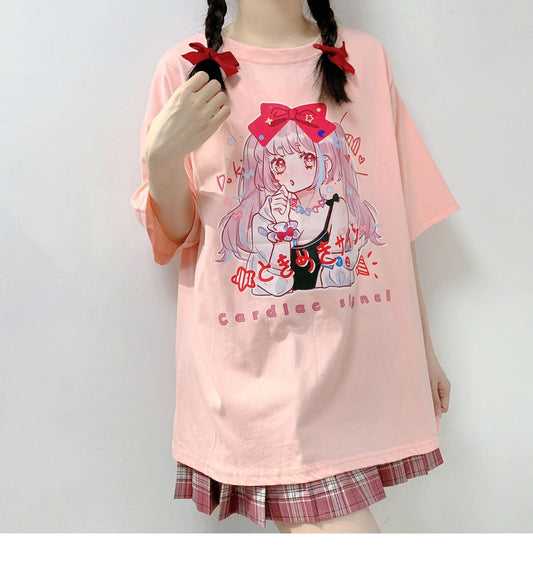 Short-sleeved T-shirt Female Summer College Style Comic Girl Loose - The Number 1 Things