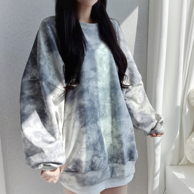 Tie-dyed Sweater Women's Cotton Loose Korean Top All-match Letters Spring And Autumn - The Number 1 Things