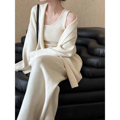 French Simplicity Cardigan Vest Wide Leg Pants Three-piece Set - The Number 1 Things