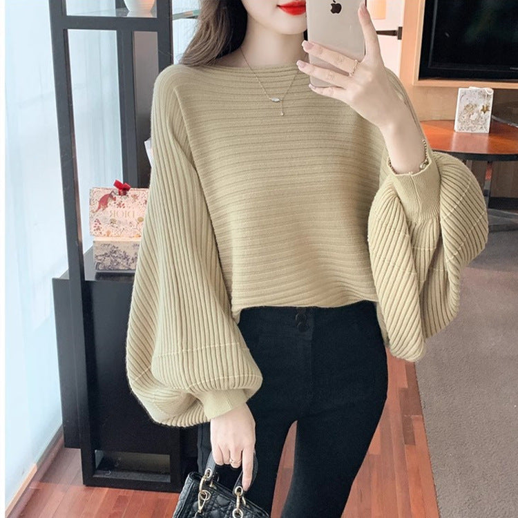 Lantern Sleeve Sweater Underwear Off-shoulder Collar - The Number 1 Things