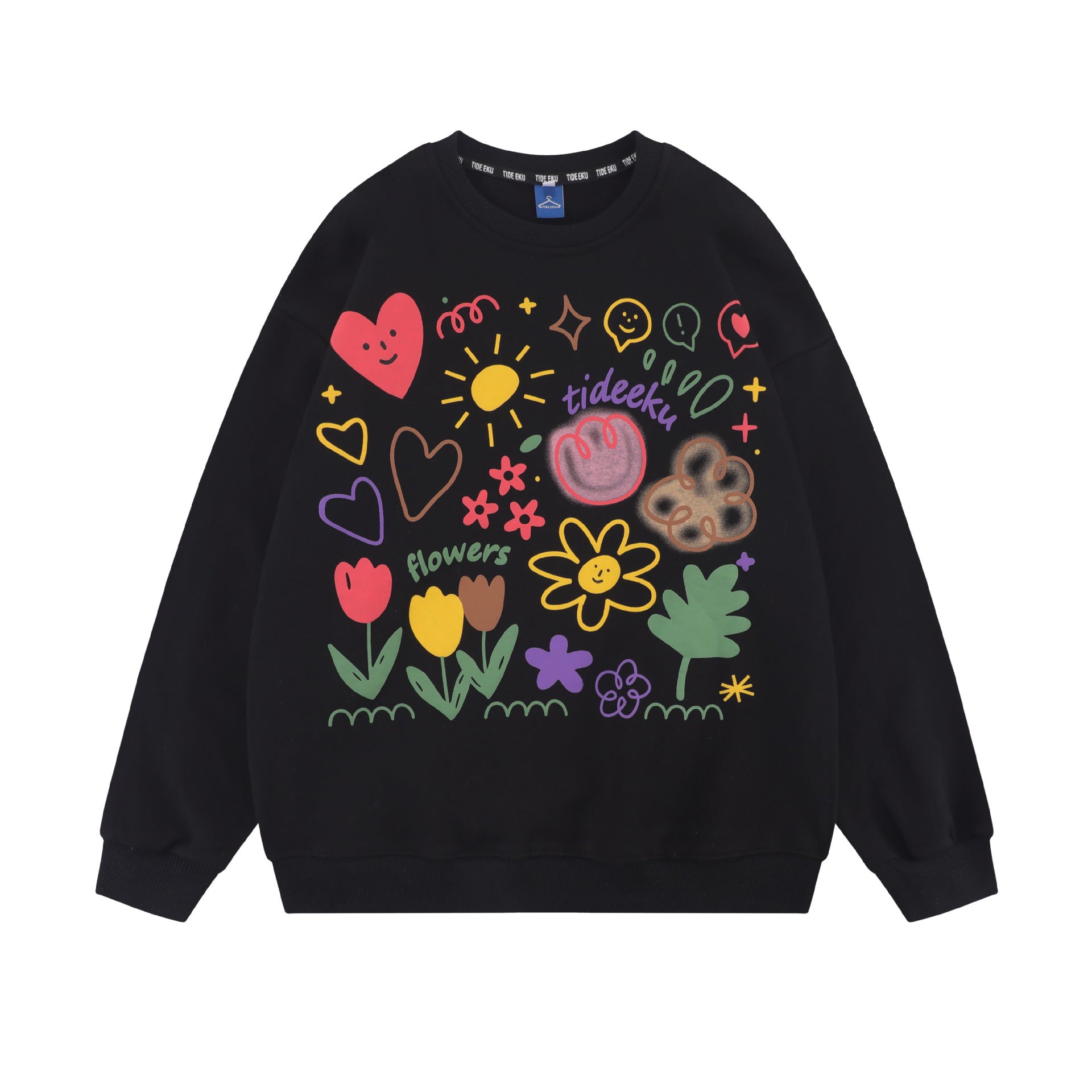 American Tide Brand Round Neck Loose Top Ins Couples Niche Floral Print Sweatshirt - The Number 1 Things