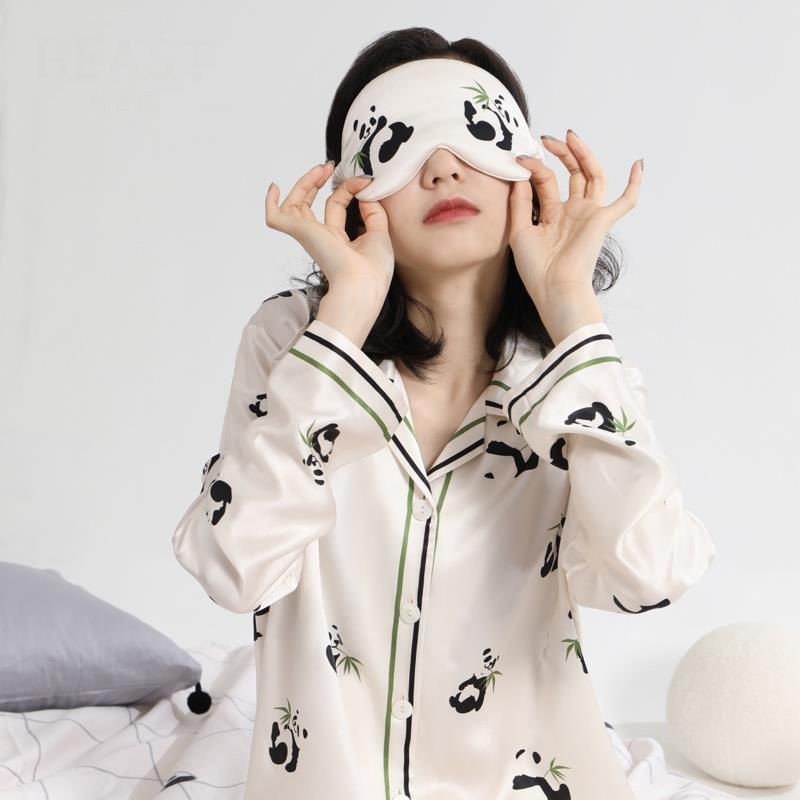 Ice Silk Panda Print Upper And Lower Pajamas