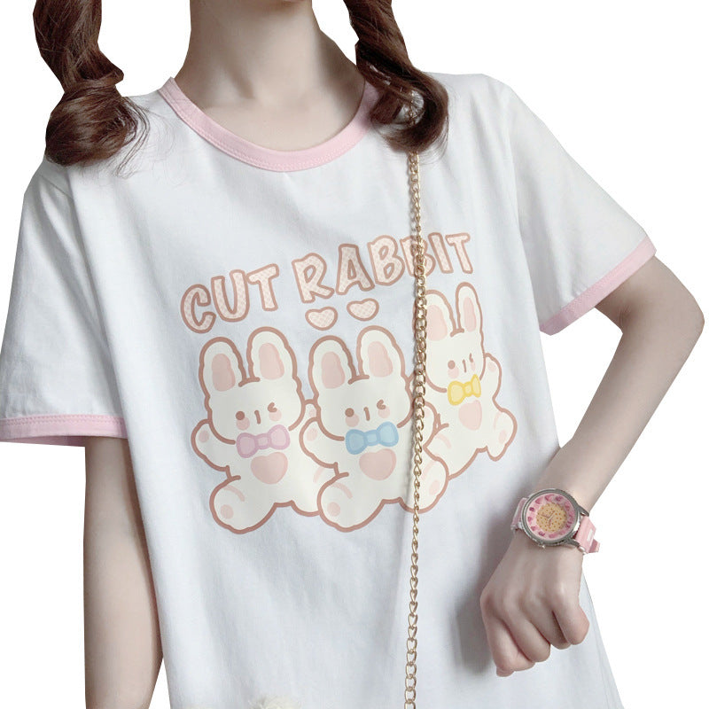 Tutu Print Summer New Cute Soft Girl Sweet Loose Short-sleeved T-shirt Women Pure Cotton T-shirt