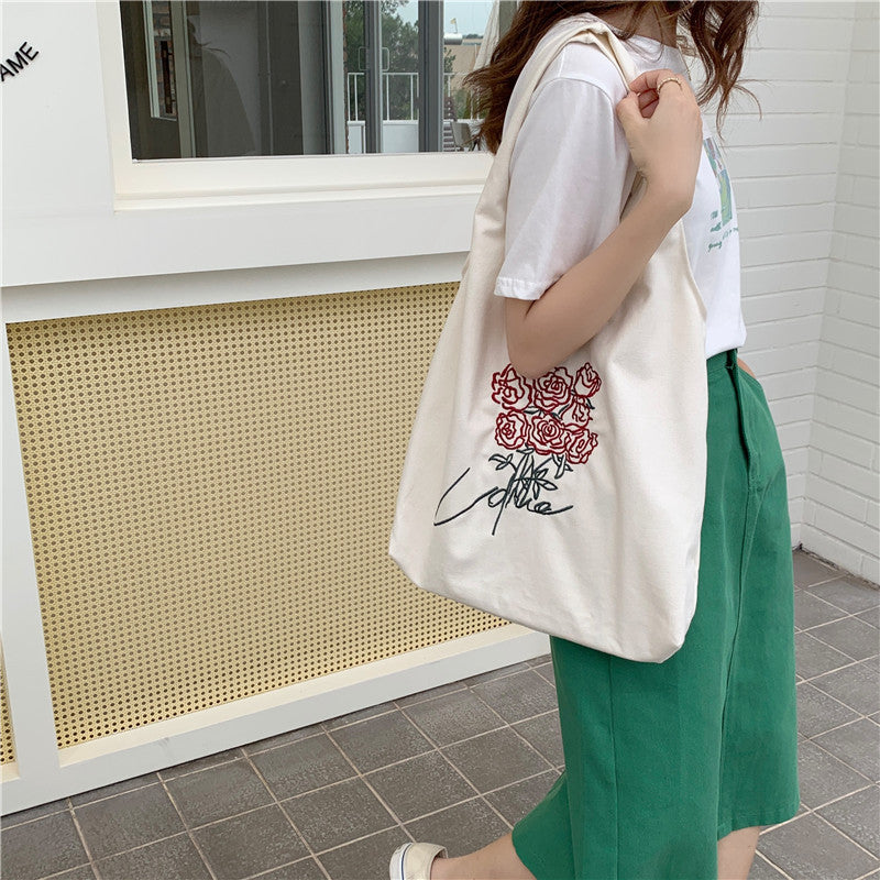 Korean Embroidered Rose Vintage Canvas Bag - The Number 1 Things