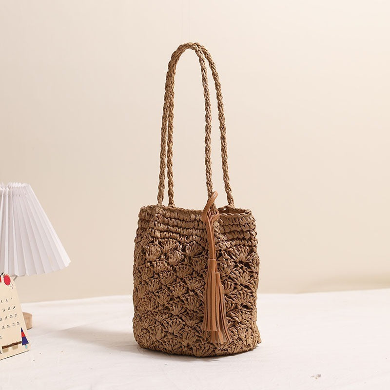 Fashion Tassel Shoulder Straw Bag Fan Hollow Beach Bag - The Number 1 Things