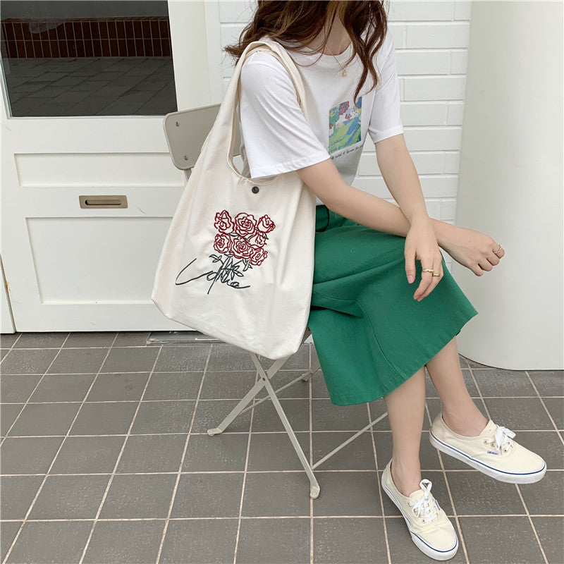 Korean Embroidered Rose Vintage Canvas Bag - The Number 1 Things