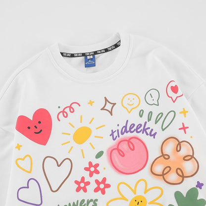 American Tide Brand Round Neck Loose Top Ins Couples Niche Floral Print Sweatshirt - The Number 1 Things