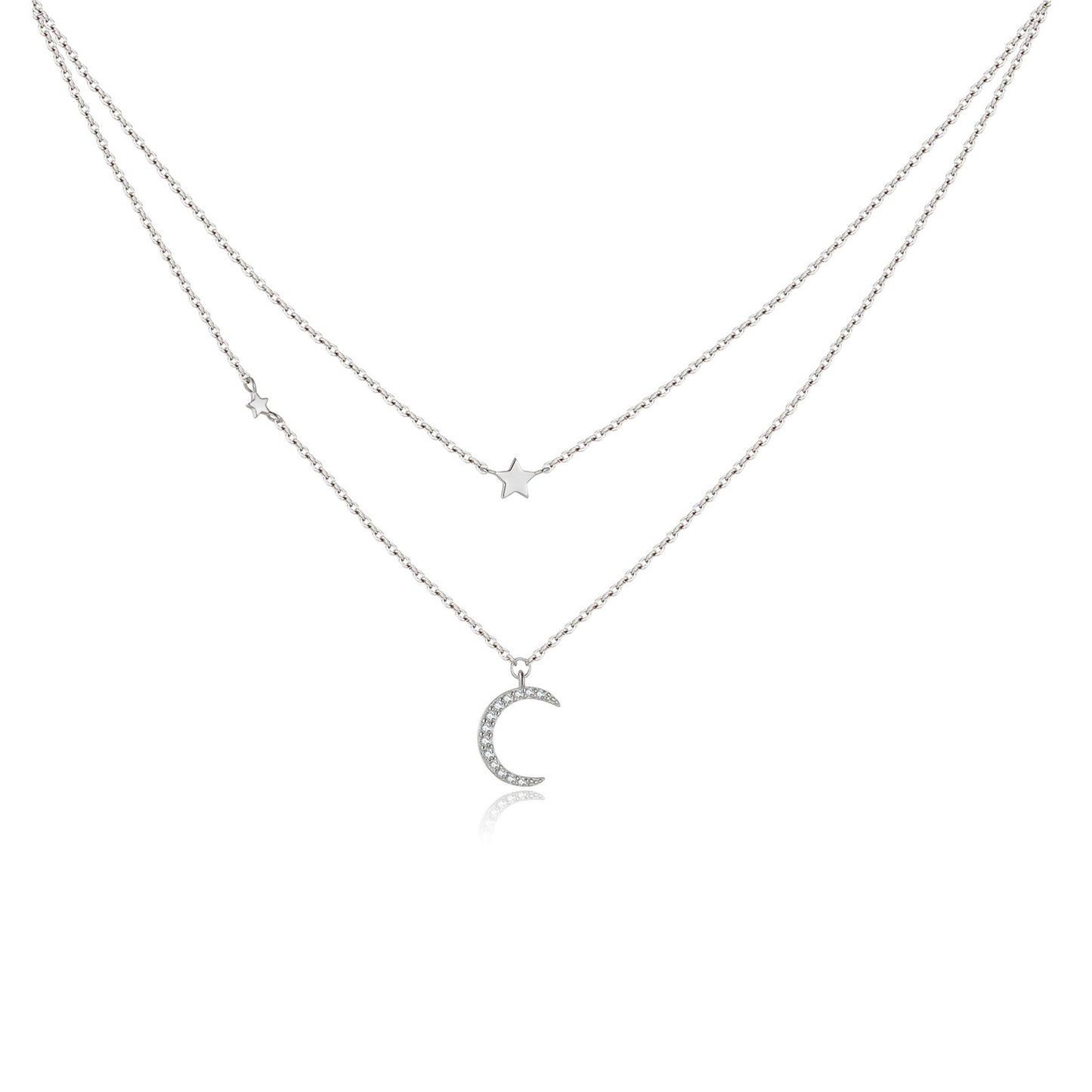 S925 Silver Crescent Moon Necklace Layered Necklace - The Number 1 Things