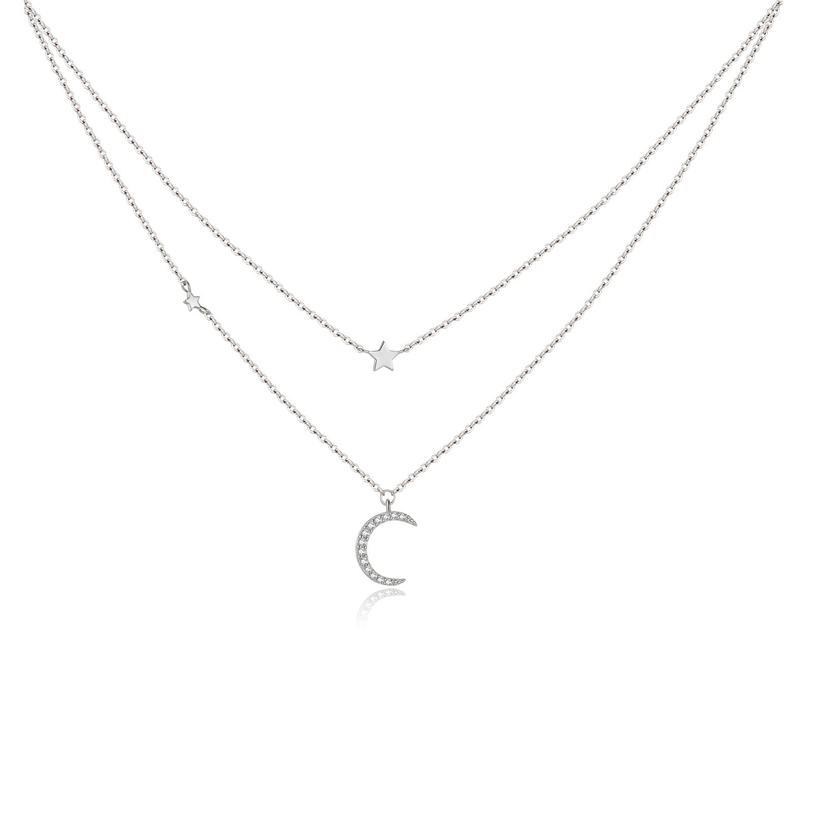S925 Silver Crescent Moon Necklace Layered Necklace - The Number 1 Things