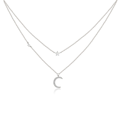 S925 Silver Crescent Moon Necklace Layered Necklace - The Number 1 Things