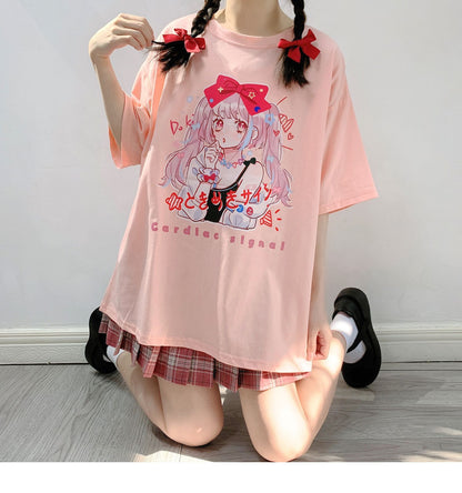 Short-sleeved T-shirt Female Summer College Style Comic Girl Loose - The Number 1 Things