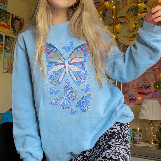 Butterfly Print Loose Casual Long Sleeve Pullover Sweatshirt - The Number 1 Things