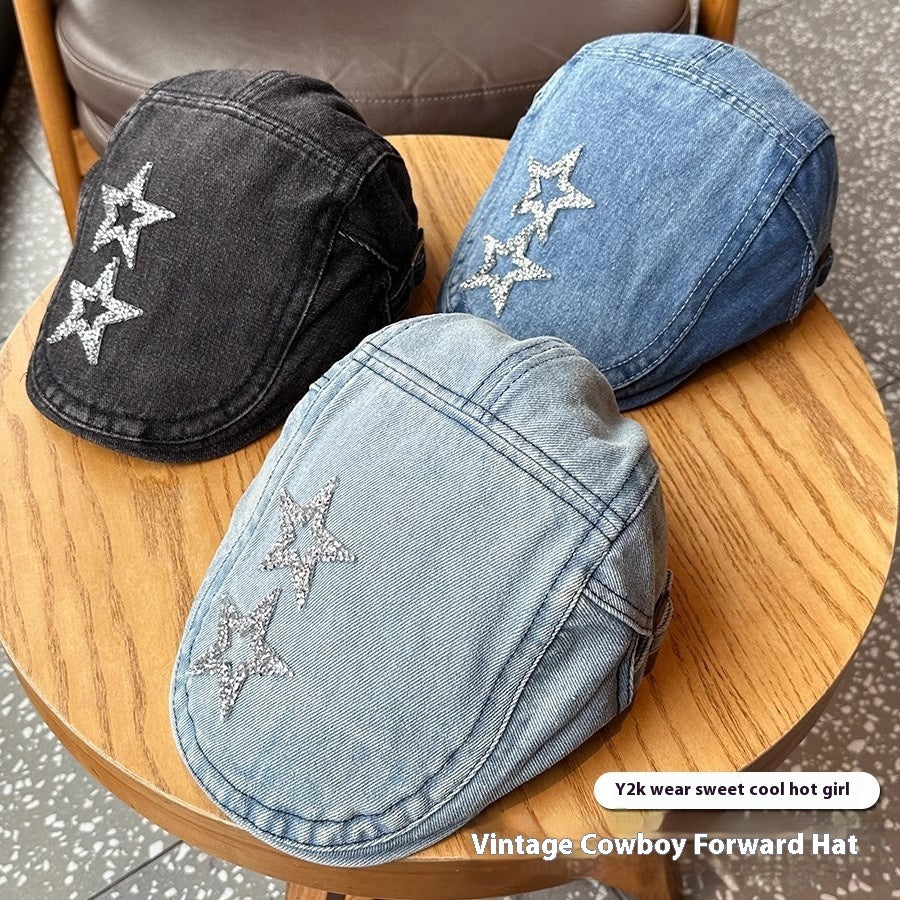 Denim Blue XINGX Women's Retro Washed Peaked Cap