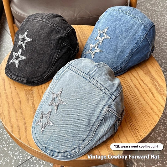 Denim Blue XINGX Women's Retro Washed Peaked Cap