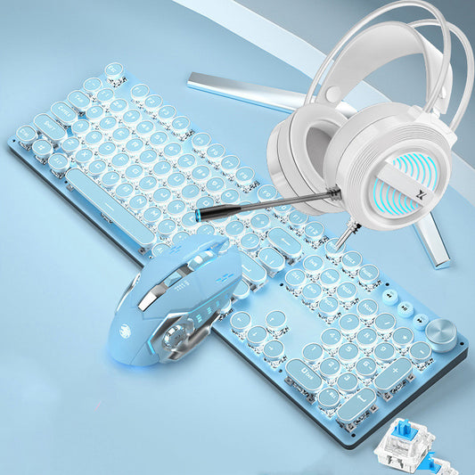 Mechanical Keyboard Wired Mouse Set Usb Interface Rechargeable Blue Retro Punk Version - The Number 1 Things