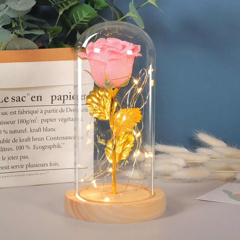 Eternal Rose Flowers LED Light In Glass Cover Best Gifts