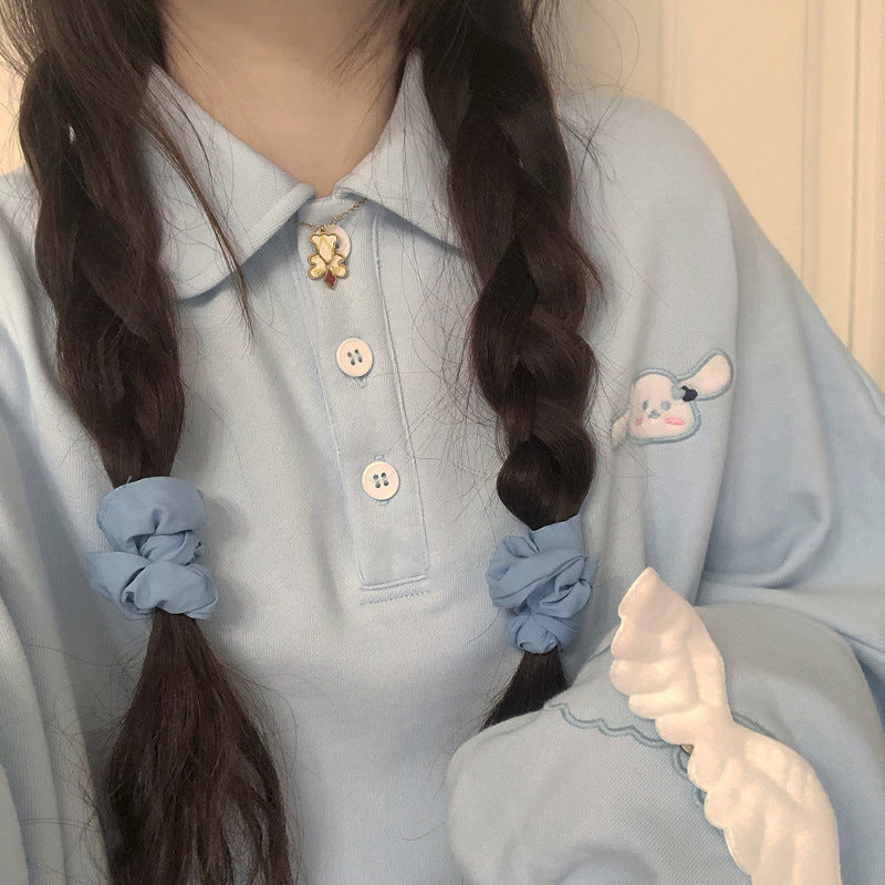Fashion Cute Soft Sister Little Winged Rabbit Embroidered Hoodie Schoolgirl Top