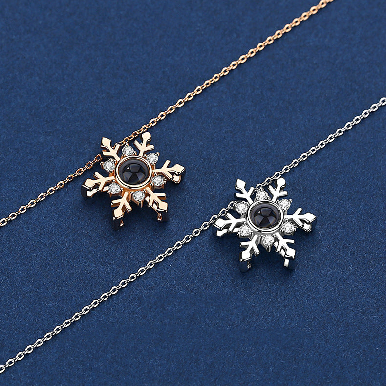 100 Kinds Of Memory I Love You Projection Snow Flower Necklace Women's Clavicle Chain - The Number 1 Things