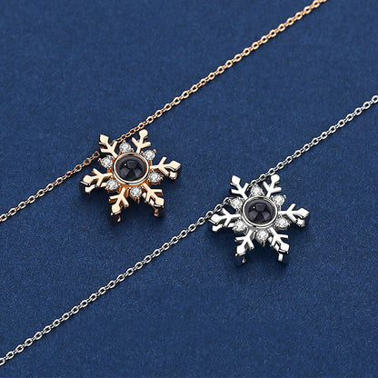 100 Kinds Of Memory I Love You Projection Snow Flower Necklace Women's Clavicle Chain - The Number 1 Things